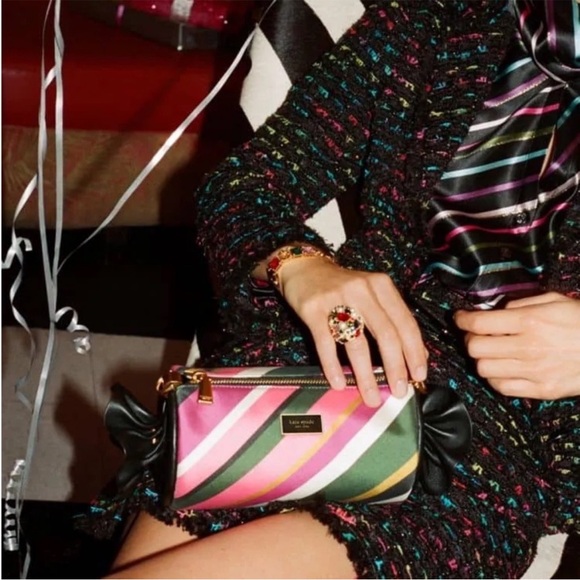 ♠️kate spade Sweet Treats Festive Multi Stripe Jacquard Small Barrel Bag NWT - Picture 12 of 12